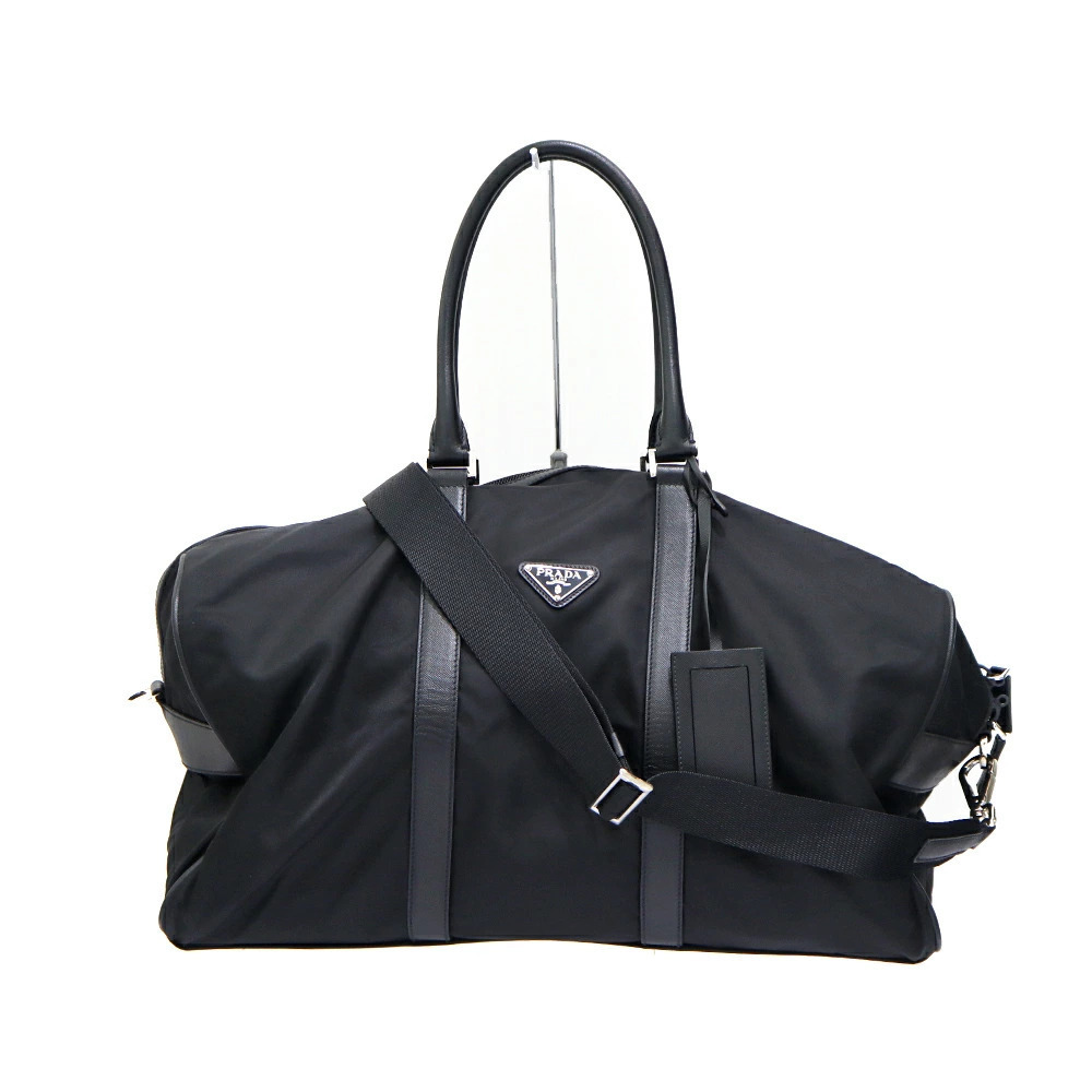 Prada ReNylon Saffiano leather duffle bag black